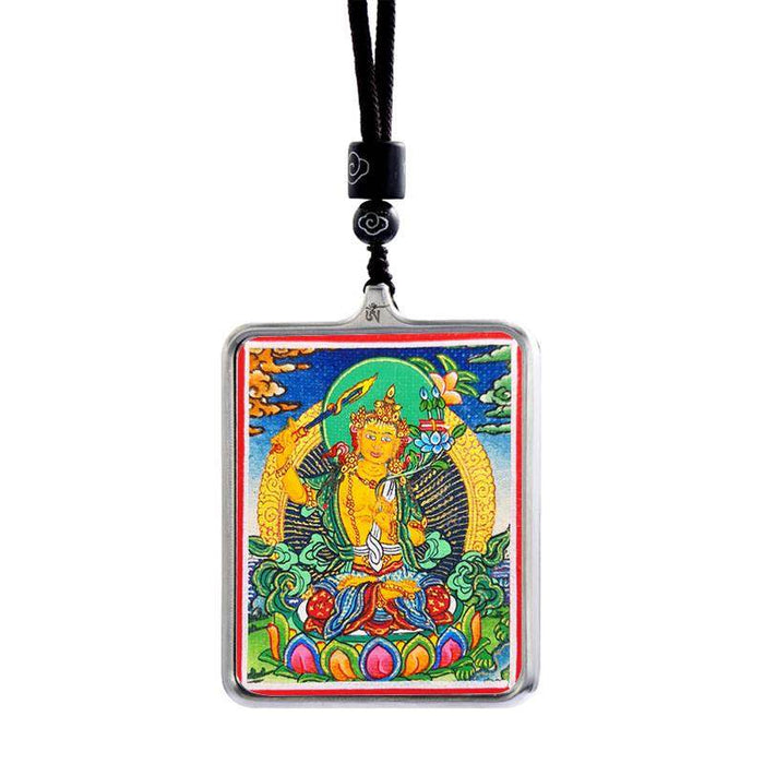 Handpainted Locket Thangka Amulet,Manjusri,Wisdom Buddha - Tibetan thangka painting, view 5