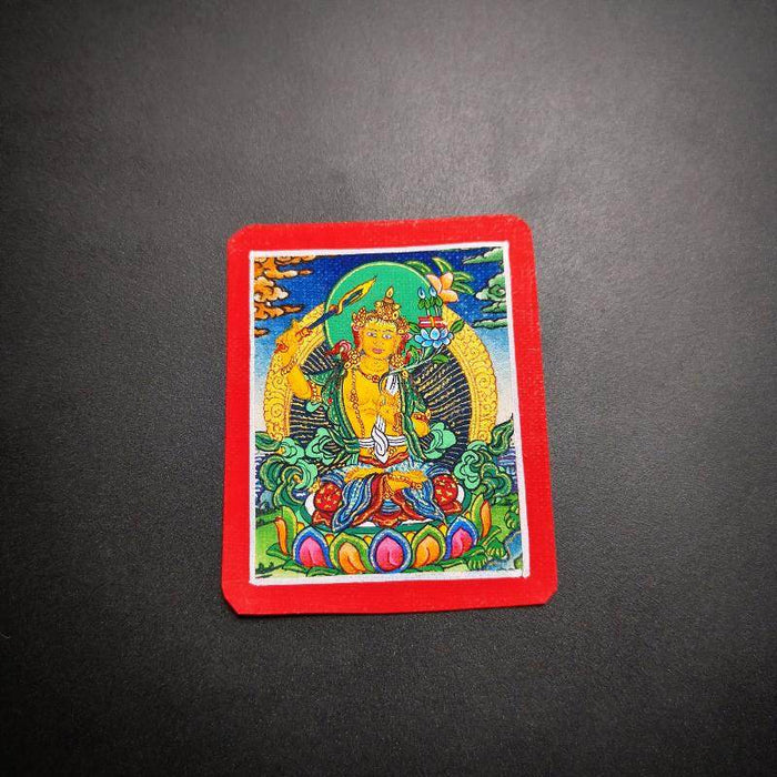 Handpainted Locket Thangka Amulet,Manjusri,Wisdom Buddha - Tibetan thangka painting, view 6