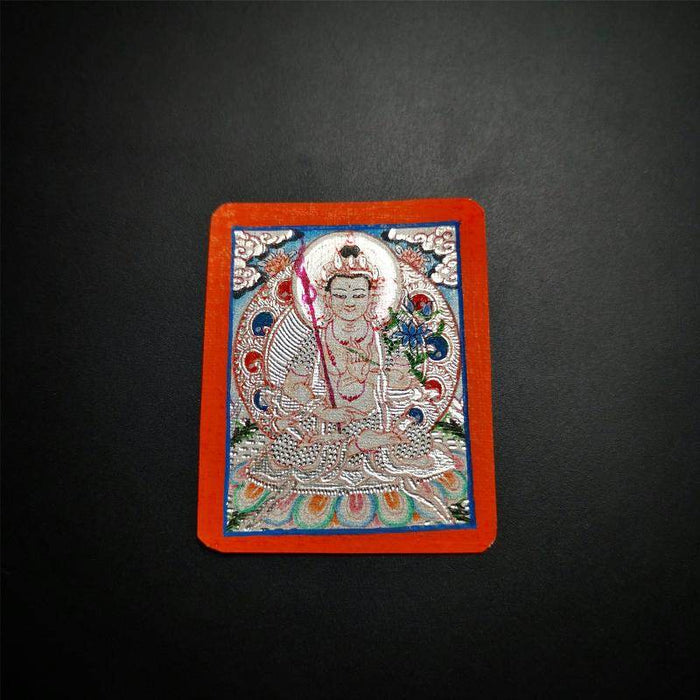 Handpainted Locket Thangka Amulet,Manjusri,Wisdom Buddha - Tibetan thangka painting, view 6