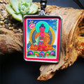 Handpainted Locket Thangka Amulet,Shakyamuni,Gautama Buddha - Tibetan thangka painting, front view