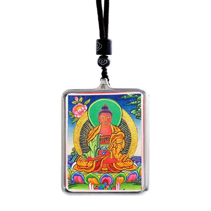 Handpainted Locket Thangka Amulet,Shakyamuni,Gautama Buddha - Tibetan thangka painting, view 5