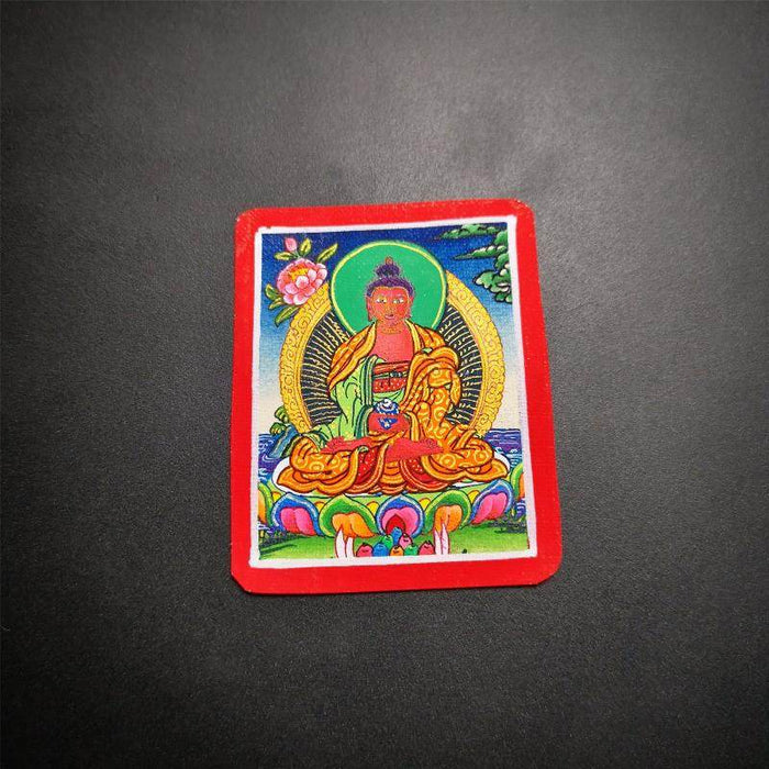 Handpainted Locket Thangka Amulet,Shakyamuni,Gautama Buddha - Tibetan thangka painting, view 6