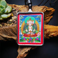 Handpainted Locket Thangka Amulet,Vairocana,Cosmic Buddha - Tibetan thangka painting, front view