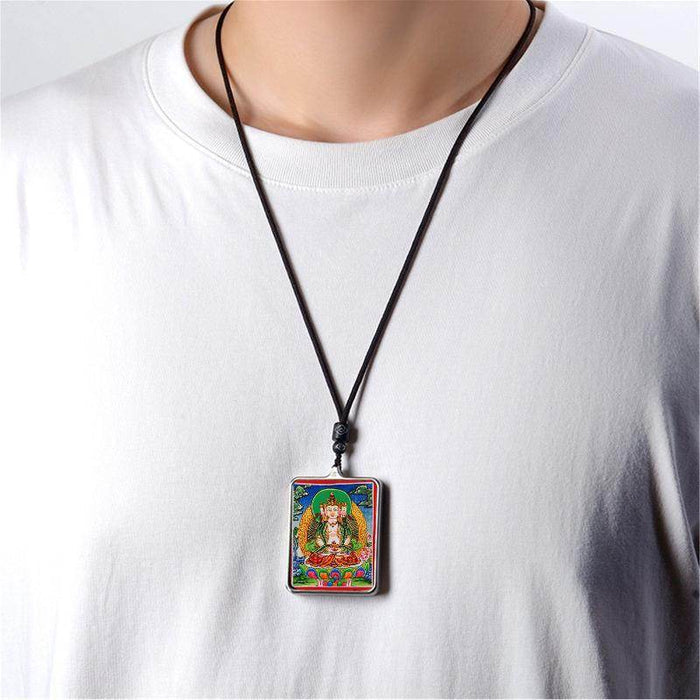Handpainted Locket Thangka Amulet,Vairocana,Cosmic Buddha - Tibetan thangka painting, view 4