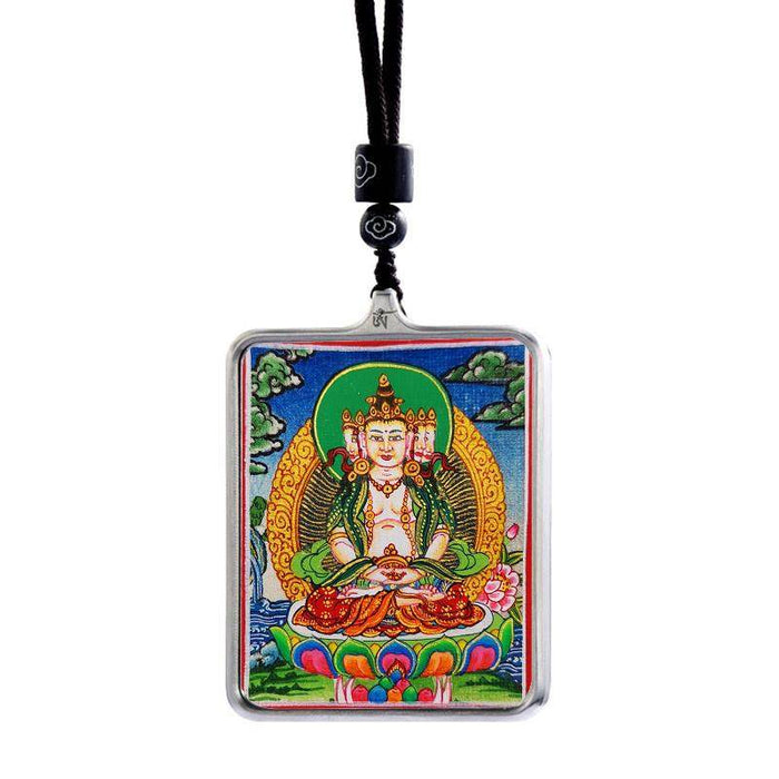 Handpainted Locket Thangka Amulet,Vairocana,Cosmic Buddha - Tibetan thangka painting, view 5