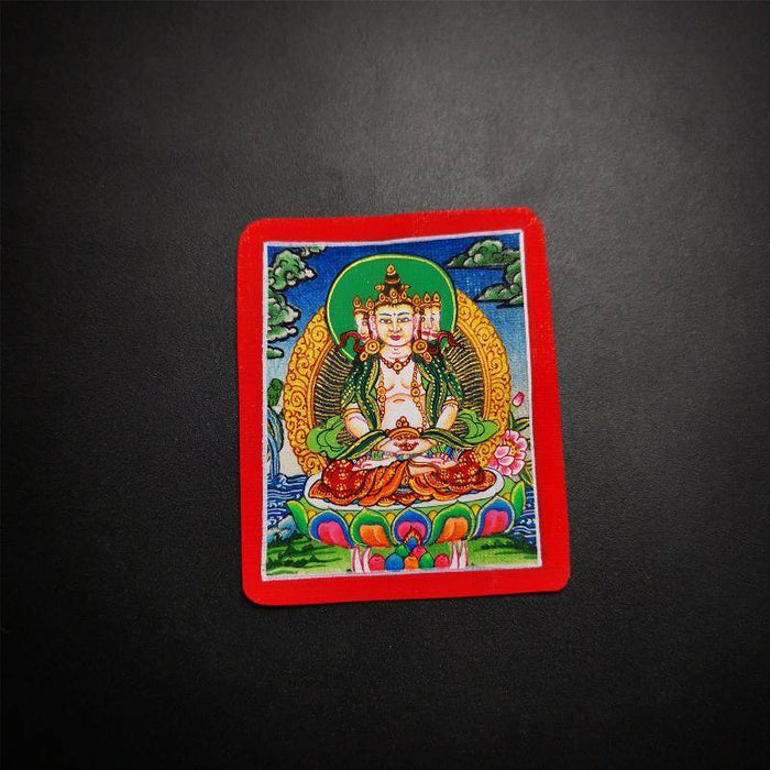 Handpainted Locket Thangka Amulet,Vairocana,Cosmic Buddha - Tibetan thangka painting, view 6