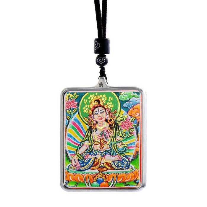 Handpainted Locket Thangka Amulet,White Tara,Arya Tara,Buddha of Wealth - Tibetan thangka painting, view 5