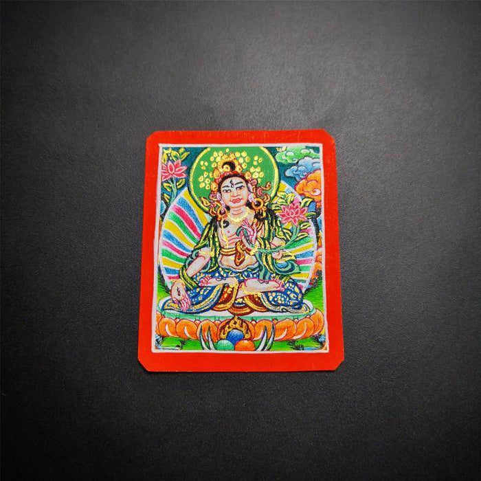 Handpainted Locket Thangka Amulet,White Tara,Arya Tara,Buddha of Wealth - Tibetan thangka painting, view 6