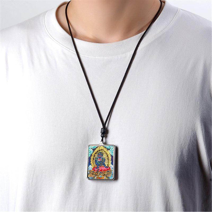 Handpainted Locket Thangka Mahakala - Tibetan thangka painting, view 4