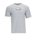 Heather grey men's crewneck tee with embroidered box logo on front