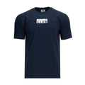 Men's navy heavyweight tee with embroidered box logo on chest, crew neck, short sleeves