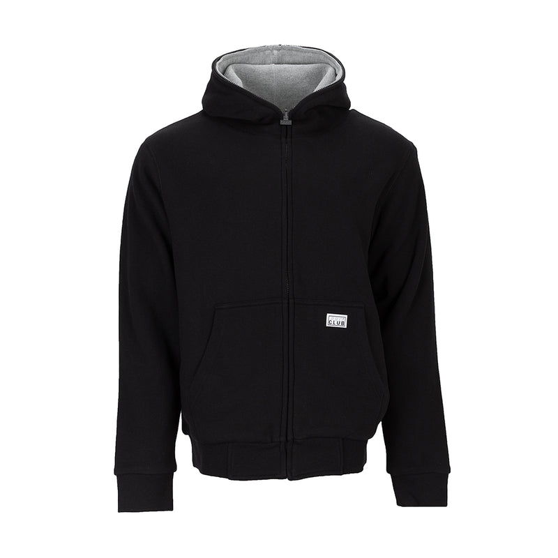 Men's reversible full-zip hoodie in black, with hood and front pockets