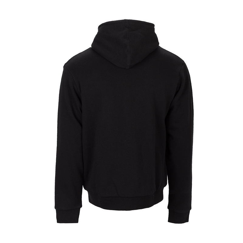 Men's reversible full-zip hoodie, black back view with hood and long sleeves
