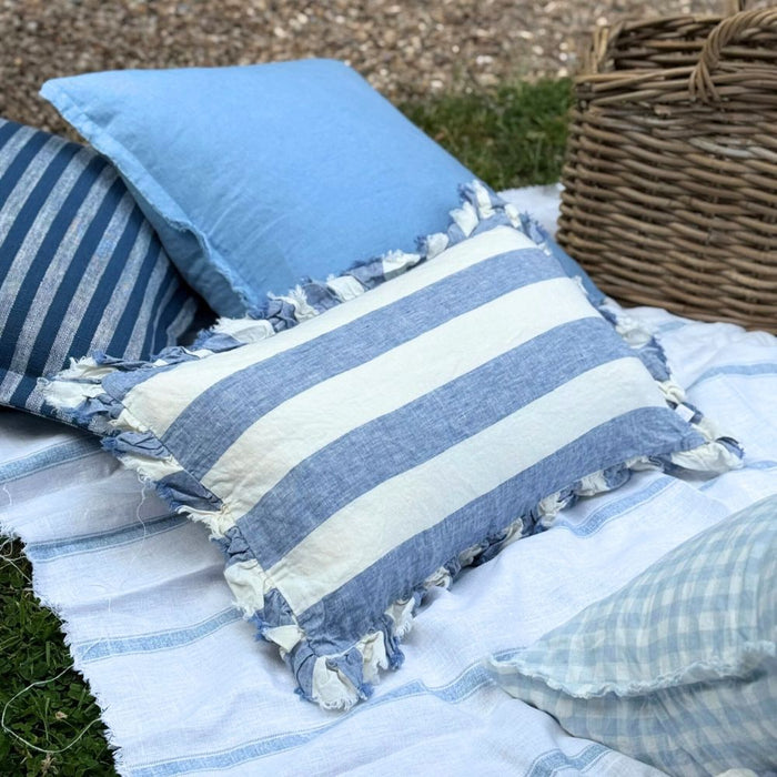 Heidi Blue Wide Stripe Lumbar Cushion