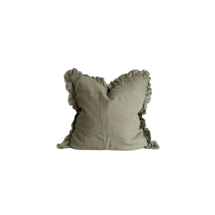 Heidi Khaki Green Ruffle Cushion