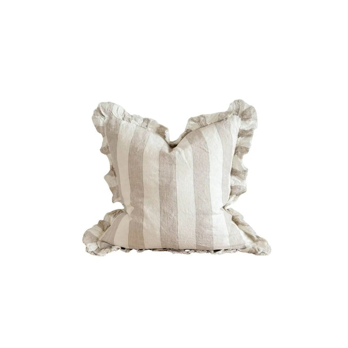 Heidi Natural Wide Stripe Ruffle Cushion