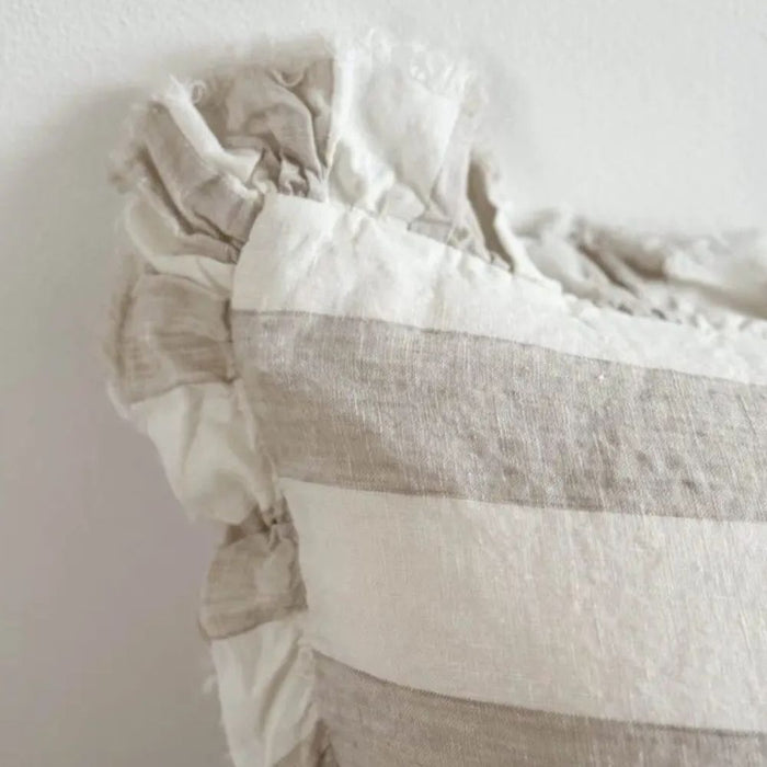 Heidi Natural Wide Stripe Ruffle Cushion