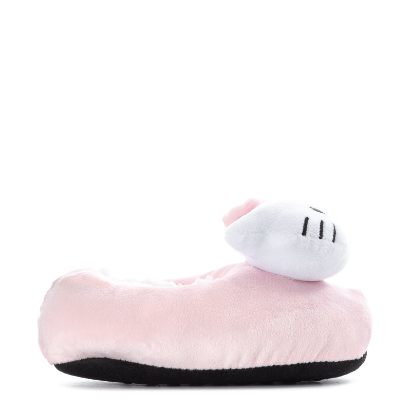 Pink and white toddler plush Hello Kitty slipper with cat face and bow