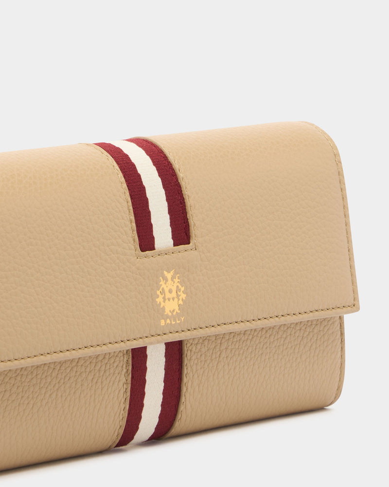 Hera Long Wallet in Light Beige Grained Leather With a Bally Ribbon