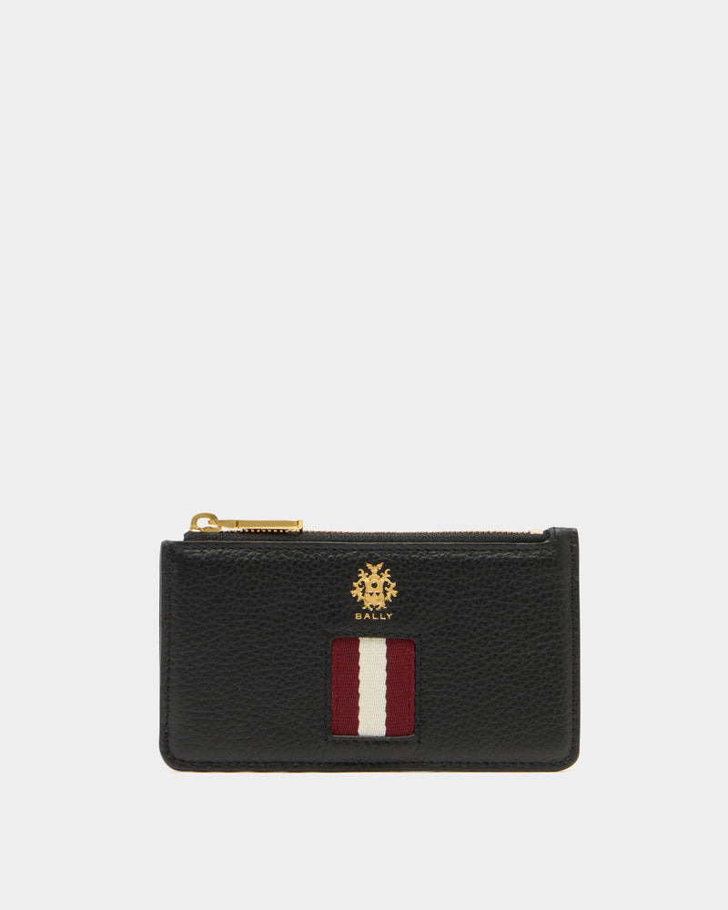 Hera Zipped Card Holder in Black Grained Leather With a Bally Ribbon