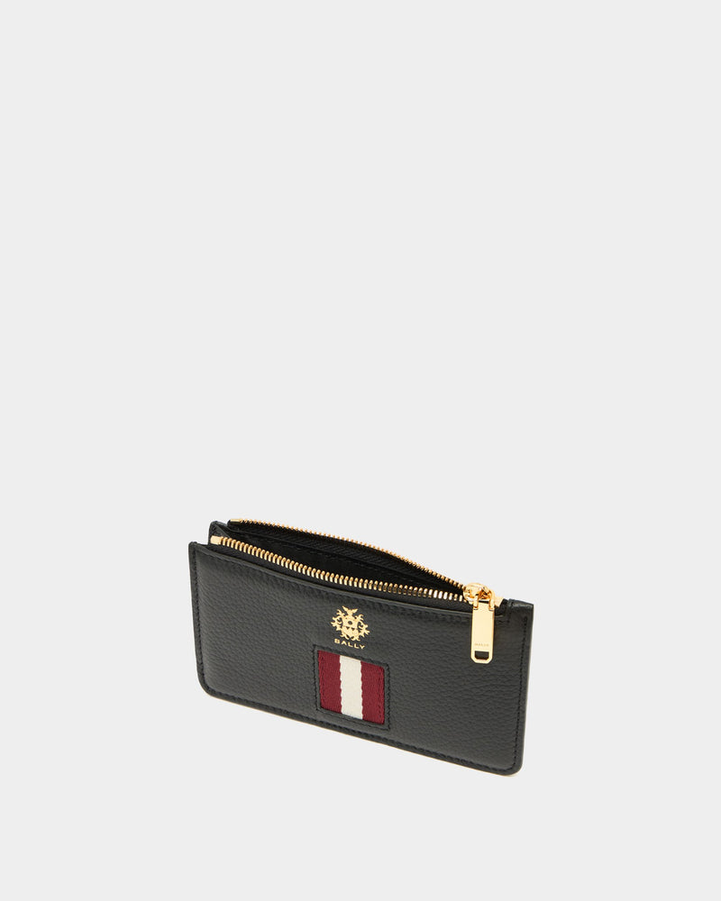 Hera Zipped Card Holder in Black Grained Leather With a Bally Ribbon