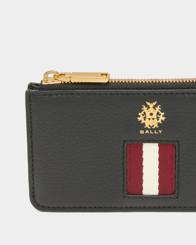 Hera Zipped Card Holder in Black Grained Leather With a Bally Ribbon