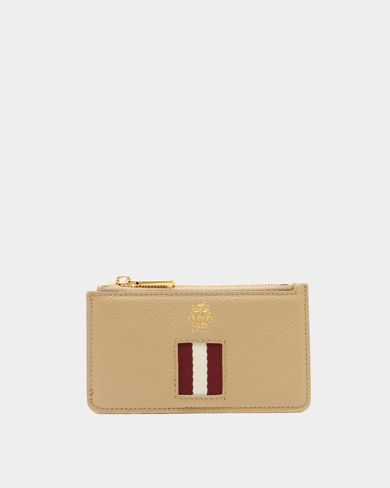 Hera Zipped Card Holder in Light Beige Grained Leather With a Bally Ribbon