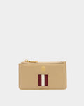 Hera Zipped Card Holder in Light Beige Grained Leather With a Bally Ribbon
