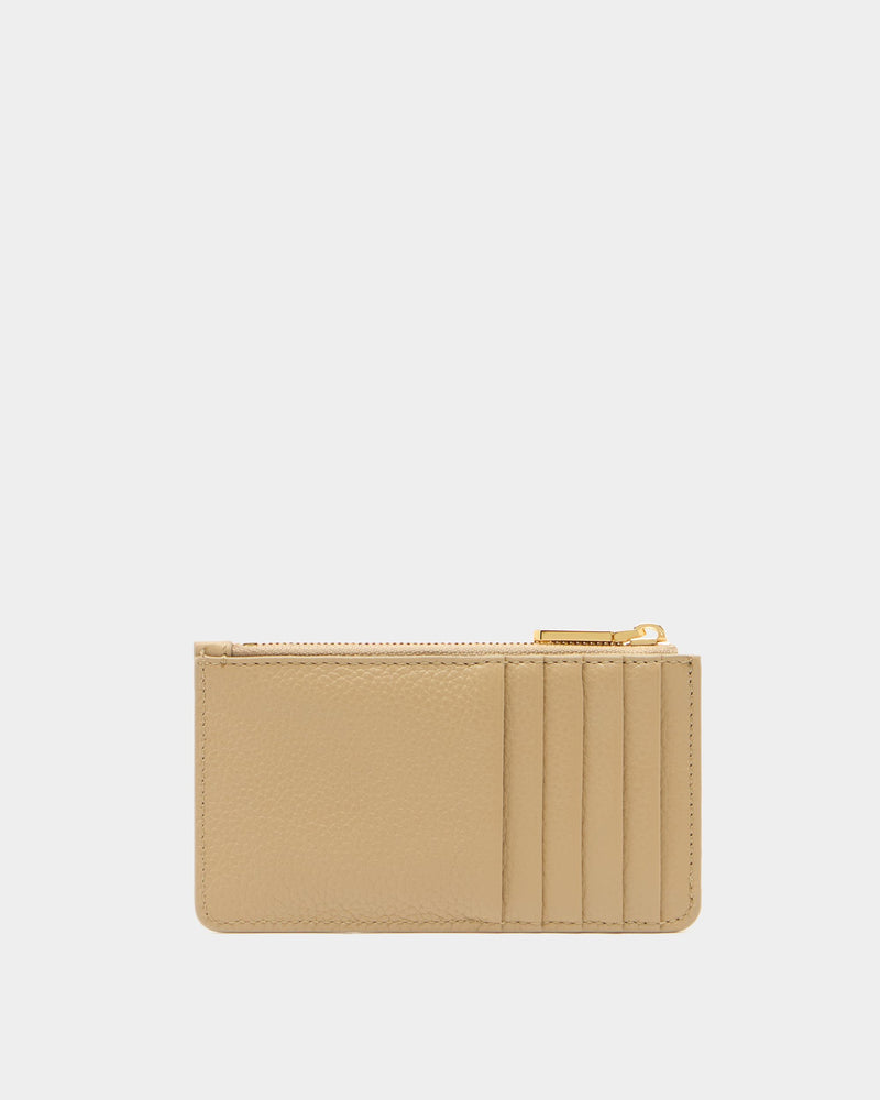 Hera Zipped Card Holder in Light Beige Grained Leather With a Bally Ribbon