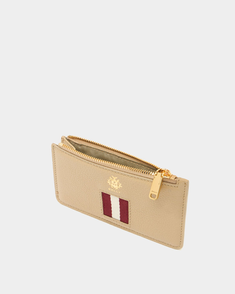 Hera Zipped Card Holder in Light Beige Grained Leather With a Bally Ribbon