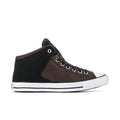 Men's mid-top high-top sneakers in black and brown with white rubber sole