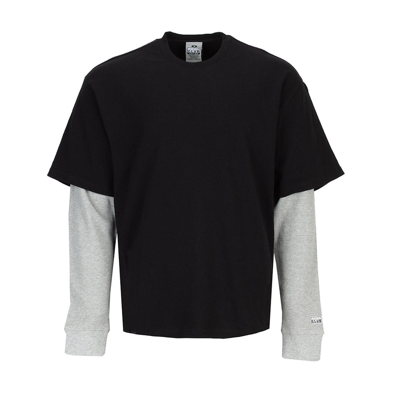 Men's 2-in-1 thermal shirt, black with heather grey long sleeves