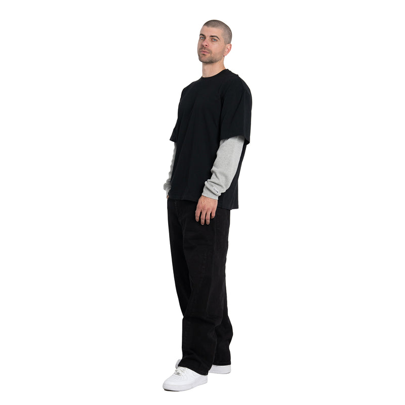 Men's 2-in-1 thermal shirt, black overlay with heather grey underlayer sleeves