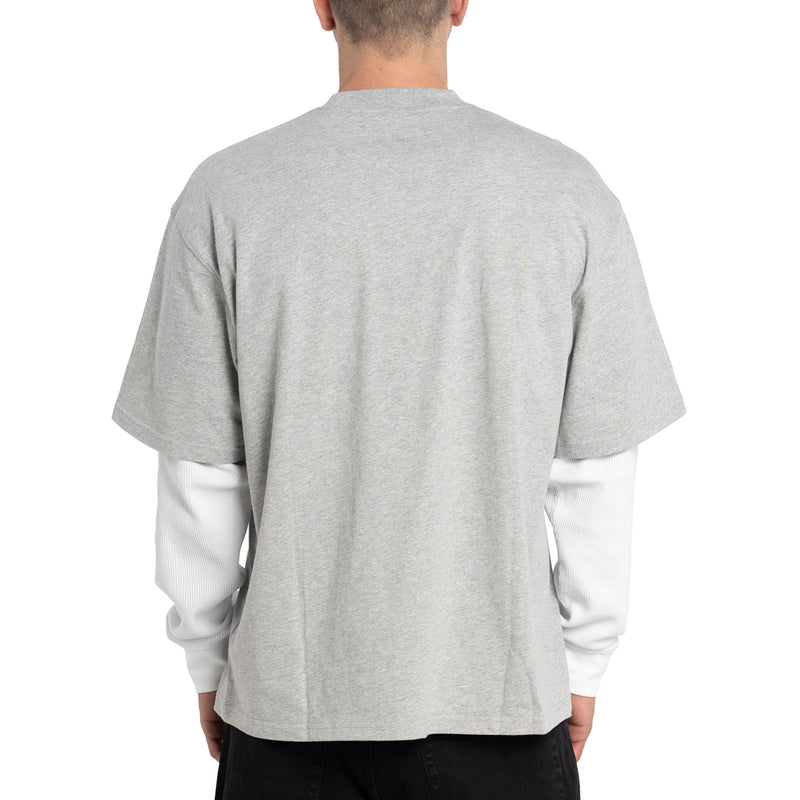 Men's heather gray thermal T-shirt, back view, with white sleeves at cuffs