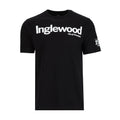 Men's black T-shirt with white front text graphic and crew neck