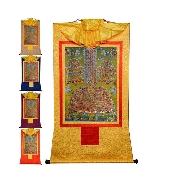 Je Tsongkhapa,Losang Drakpa,Je Rinpoche on Refuge Tree - Tibetan thangka painting, front view