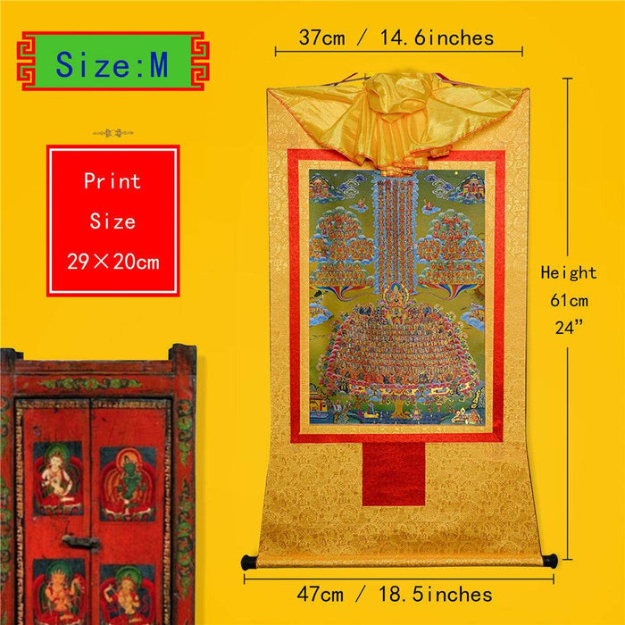 Je Tsongkhapa,Losang Drakpa,Je Rinpoche on Refuge Tree - Tibetan thangka painting, view 5