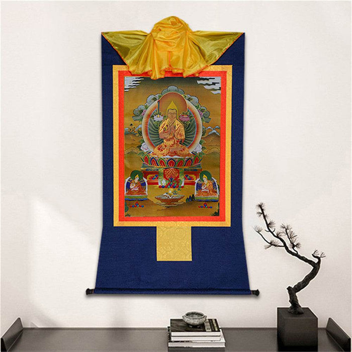 Je Tsongkhapa,Losang Drakpa,Je Rinpoche - Tibetan thangka painting, detailed view