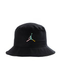 Black bucket hat with multicolor Jumpman logo on front panel.