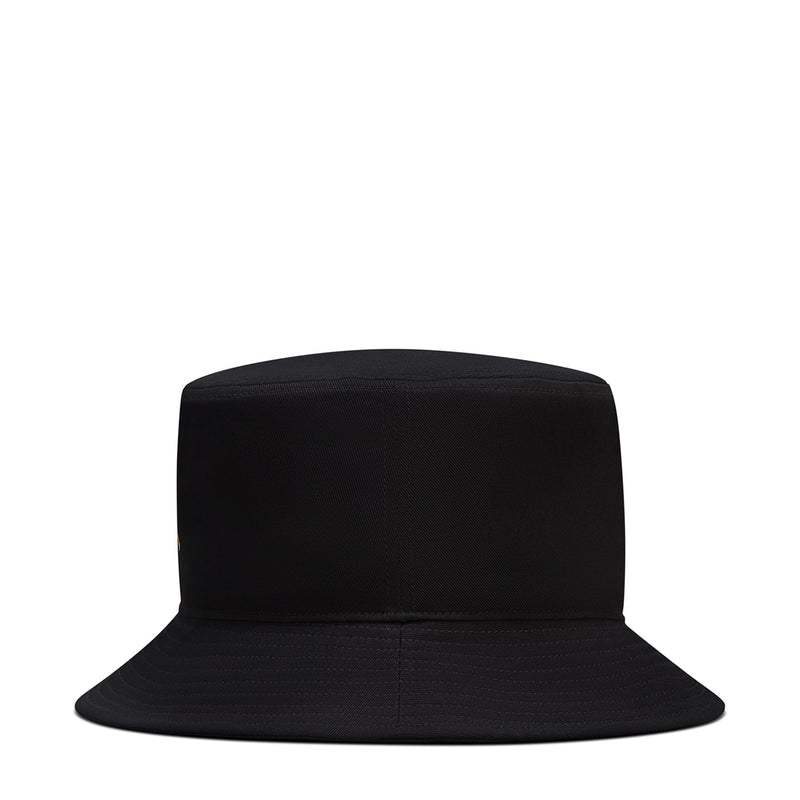 Black bucket hat with flat crown and wide brim, logo not visible in this view.