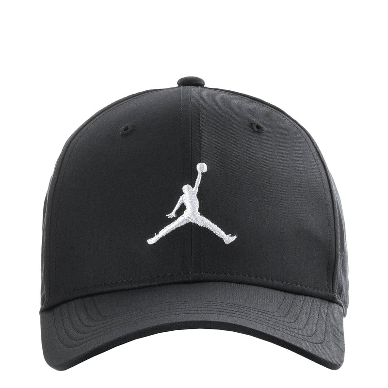 Black Jordan Rise cap with white Jumpman logo and curved brim