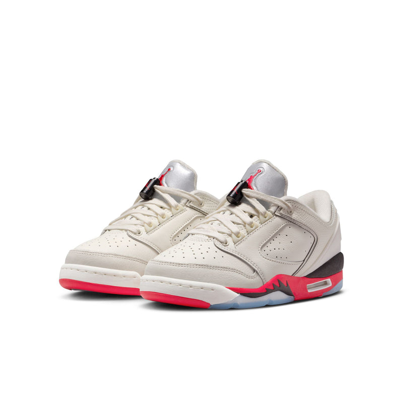 Youth low-top sneakers, white upper with red accents and black side panel