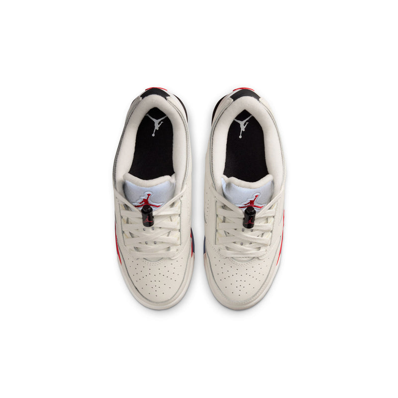 Youth low-top sneakers pair, white with red Jumpman and black inner lining
