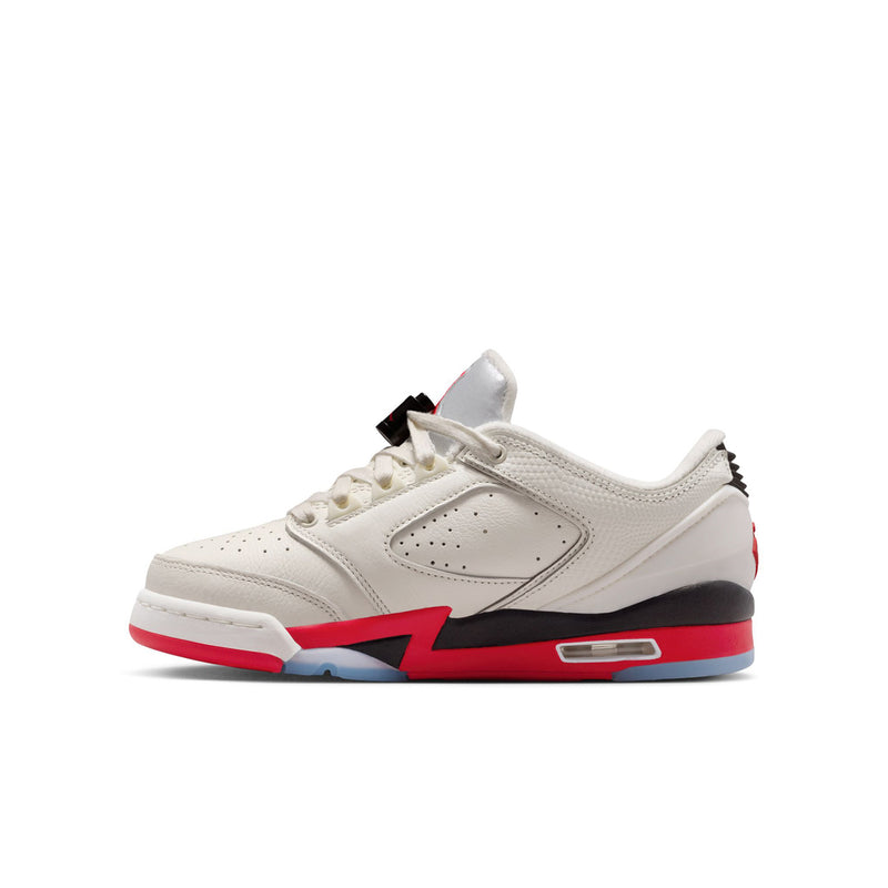 Youth low-top sneakers, white with red/black side detailing and blue sole edge