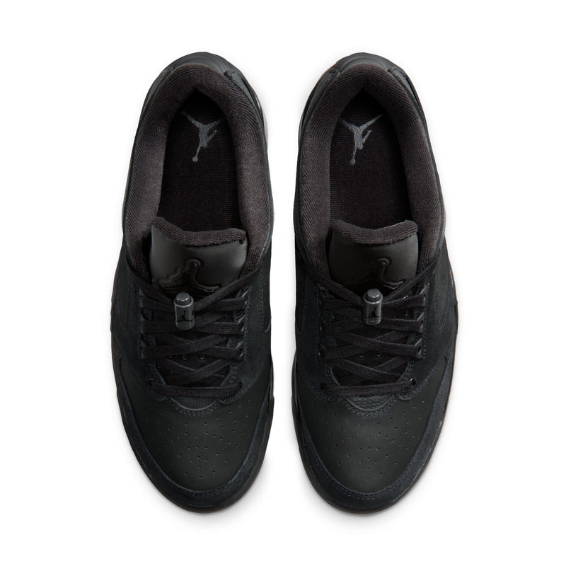 Jordan men’s athletic sneakers, black back view with heel counter and laces