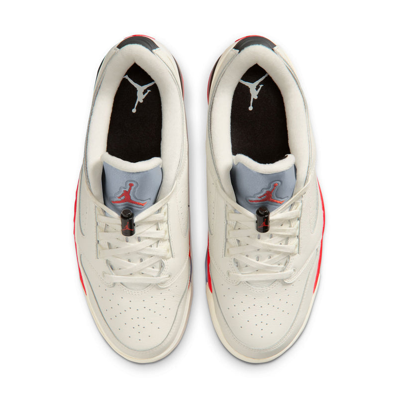 Pair of men's white sneakers with perforated toe, black lining, and lace-up closure