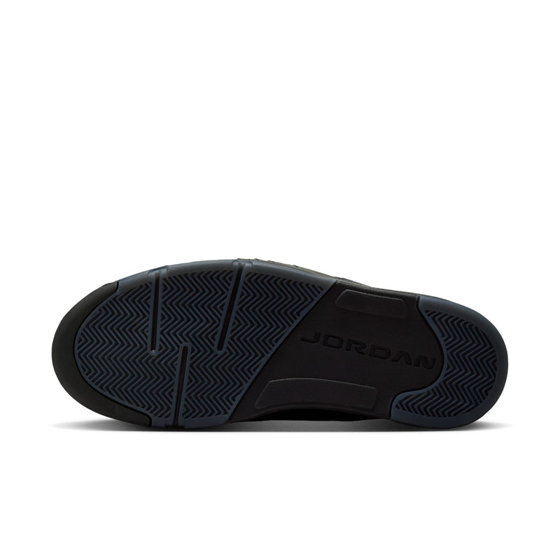Jordan men’s athletic sneakers, black and dark smoke gray outsole view