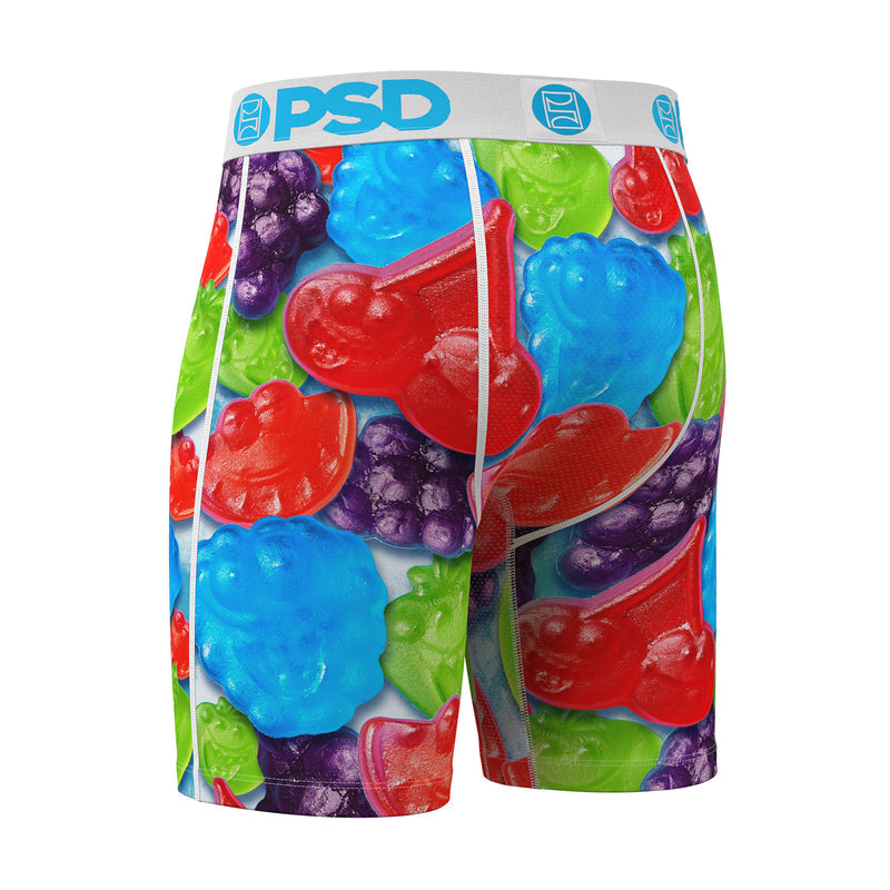 Men's JR Gummies boxer briefs, candy-heart and gummy mix pattern, waistband visible