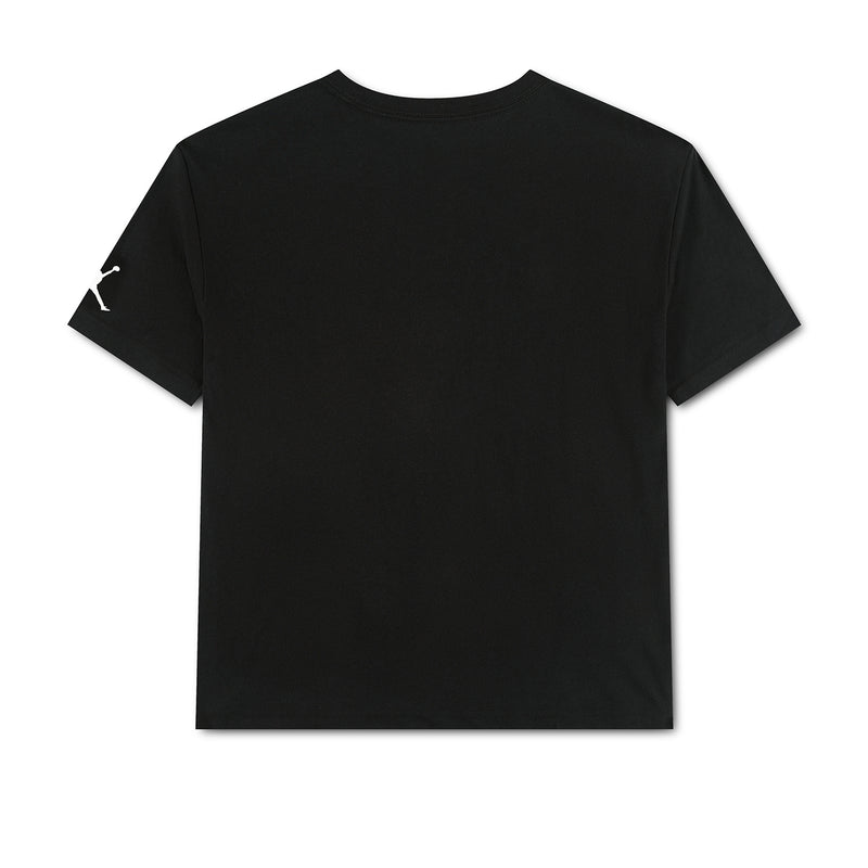 Youth black plain T-shirt with short sleeves and crew neck