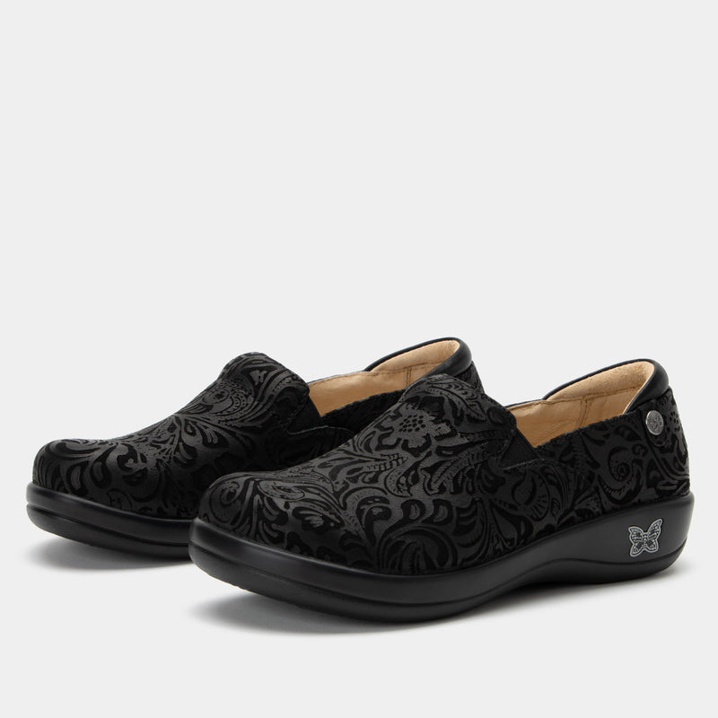 Keli Black Embossed Paisley Professional Shoe | Alegria Shoes